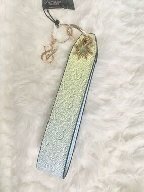 Victoria's Secret Yellow-Green Ombre Leather Key Fob with Gold Sun Charm